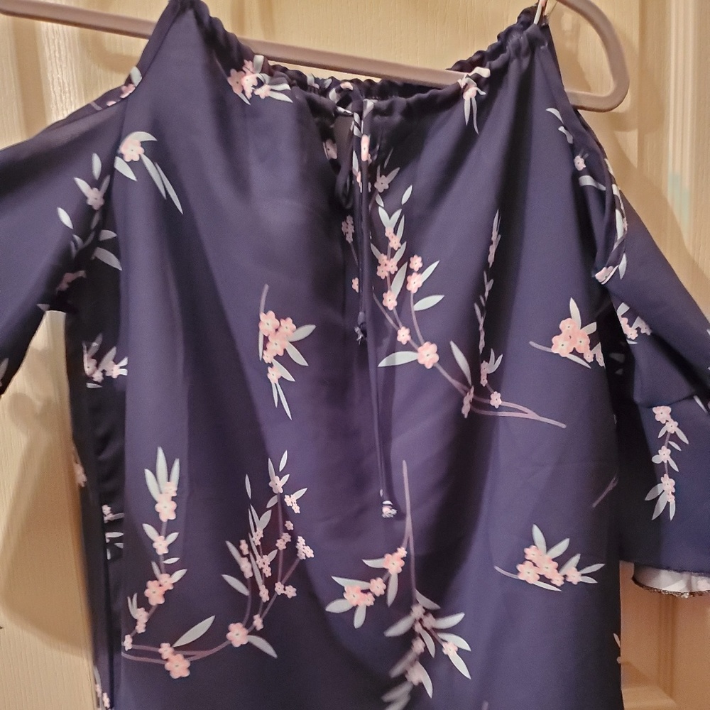 Blue, pink flower blouse